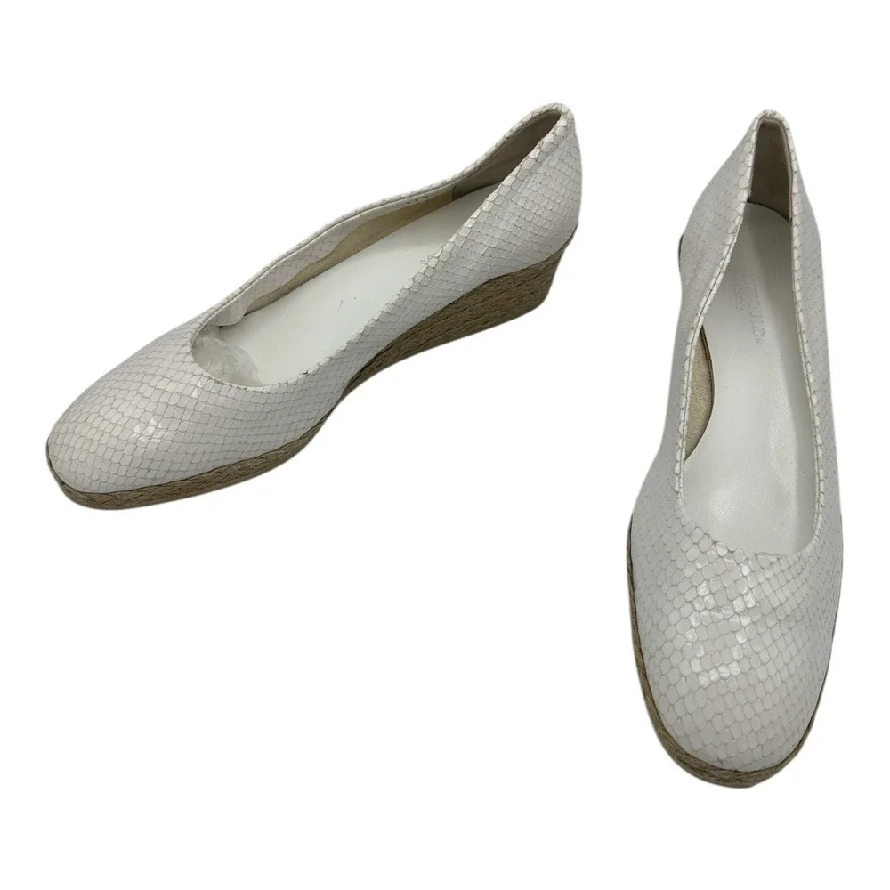 Hollywoud White Snake Embossed Wedge Espadrille Heels Made in Italy Size 7
